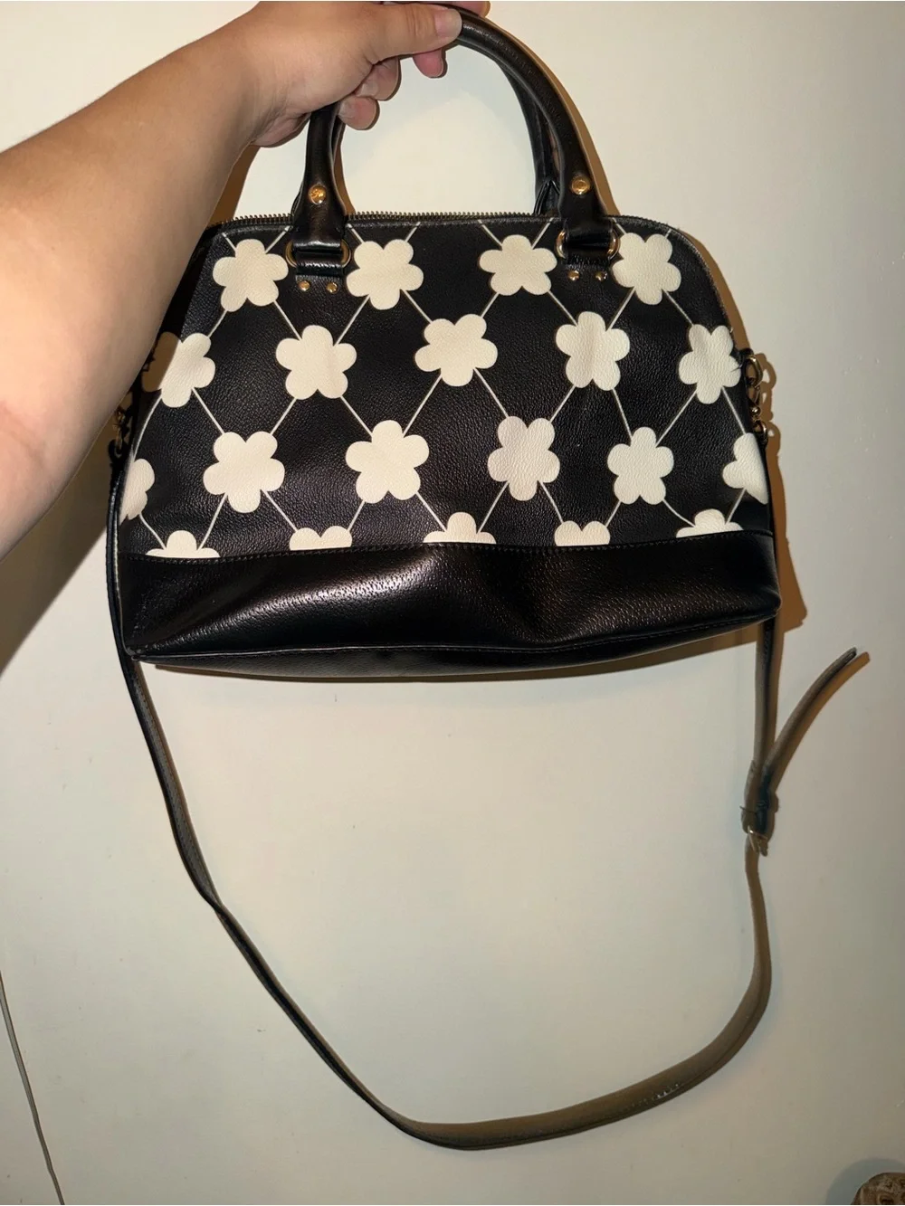 kate spade Black & White Floral Satchel with Crossbody Strap